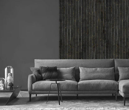 Pannello murale acustico a listelli 240 cm x 60 cm Marmo nero e oro