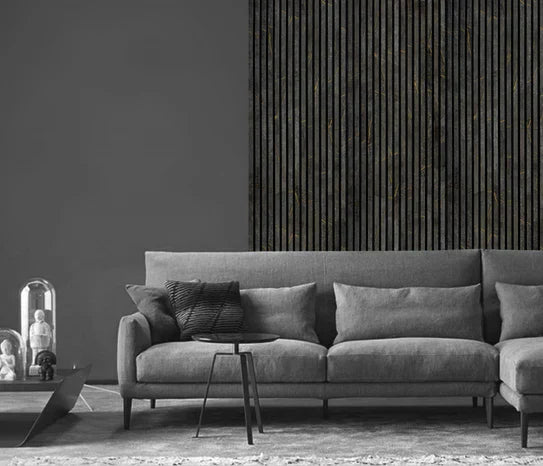 Pannello murale acustico a listelli 240 cm x 60 cm Marmo nero e oro